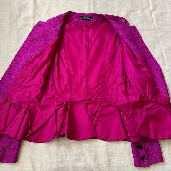 VINTAGE Louis Feraud 2pc Suit Set Pink Peplum Jacket Skirt Sz 6 Statement - Picture 7 of 15